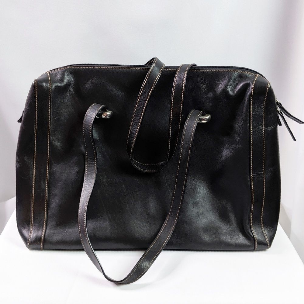 Plinio Visona Black Leather Italian Briefcase